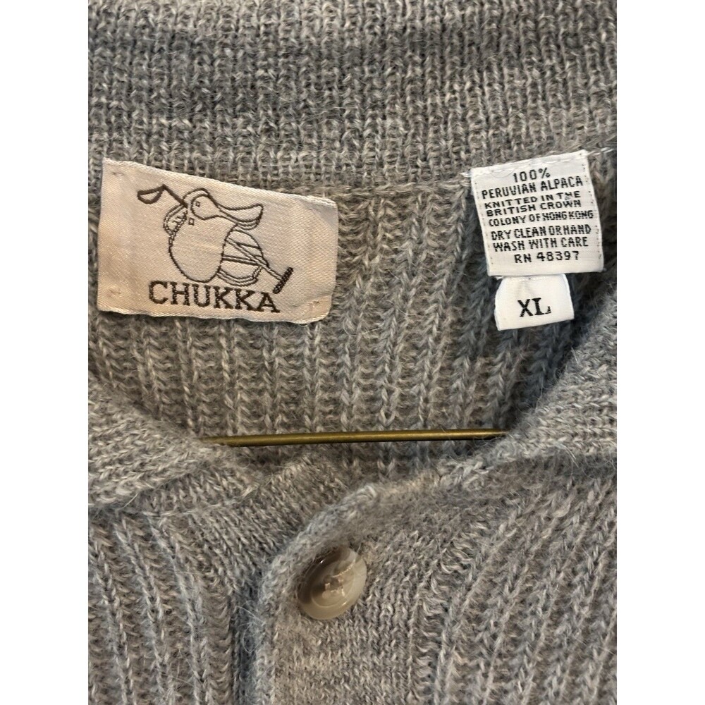 Chukka Men's Alpaca Waffle-Knit Collared Henley Pullover Sweater Gray XL - Picture 2 of 4